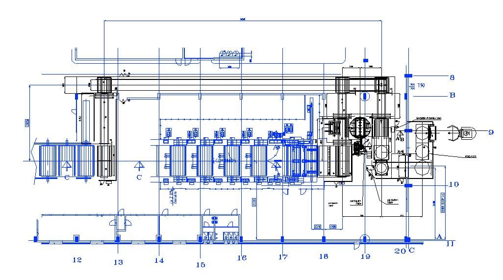 Layout showing typical rolls flow from paper machine and combing to warehouse